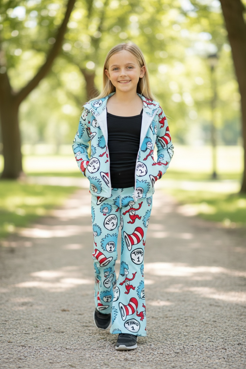 Dr. S/Cat with a hat Girls stretchy active set. (Fitted) GLP102310-SOL