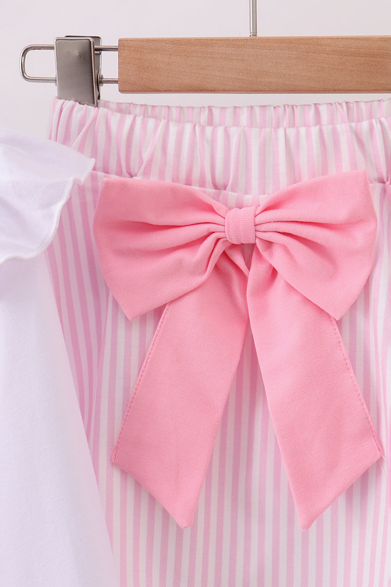 Pink christmas tree embroidery skorts set