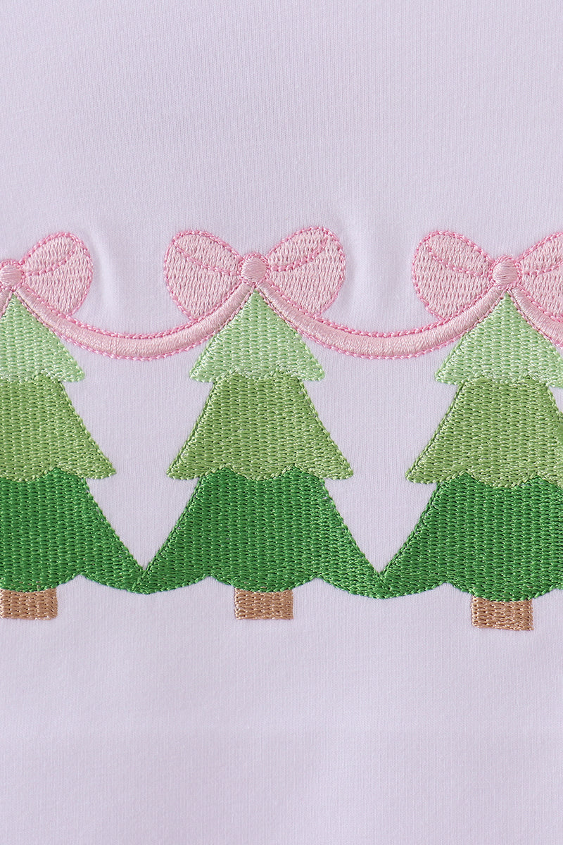 Pink christmas tree embroidery skorts set