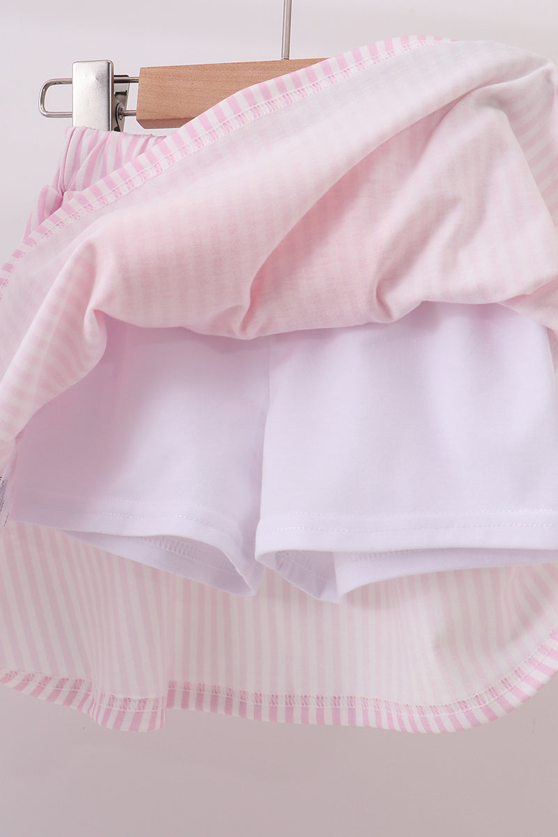 Pink christmas tree embroidery skorts set