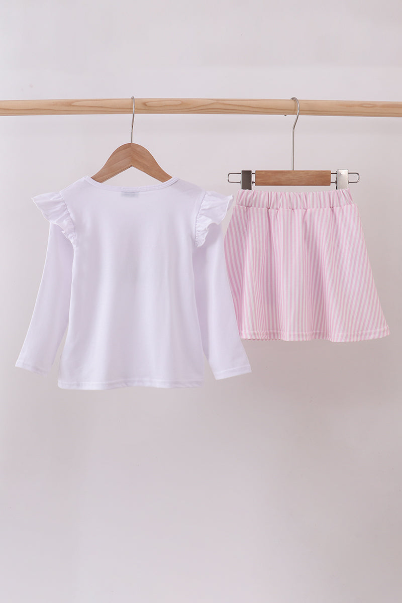 Pink christmas tree embroidery skorts set