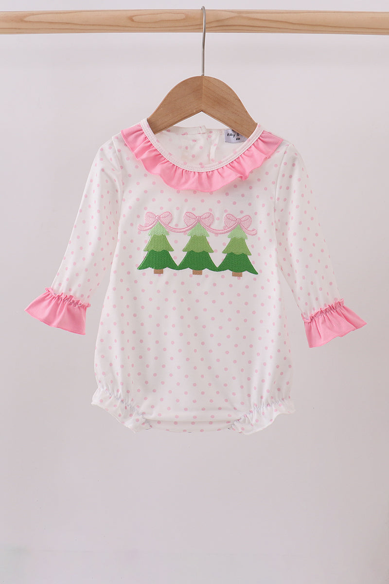 Pink christmas tree embroidery ruffle bubble