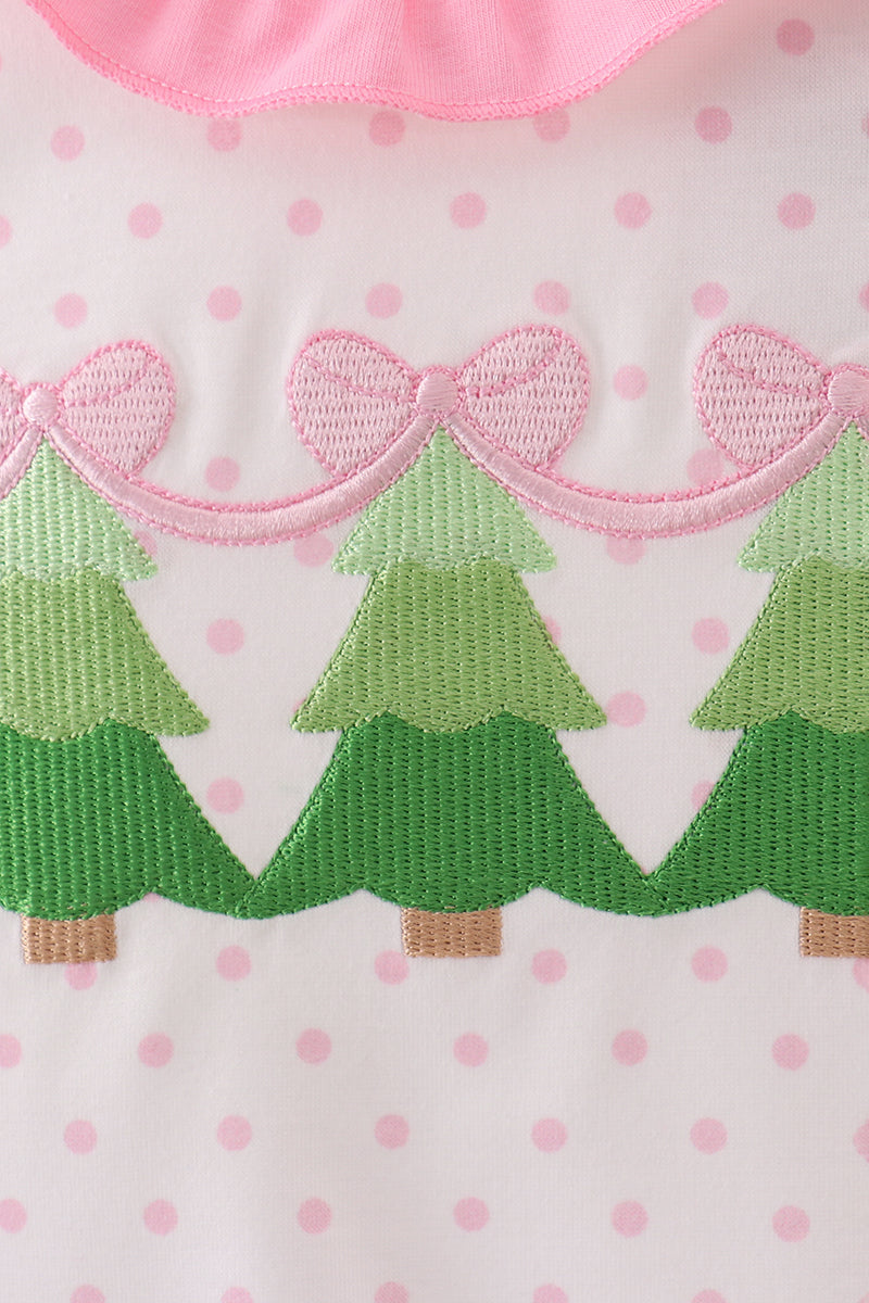 Pink christmas tree embroidery ruffle bubble