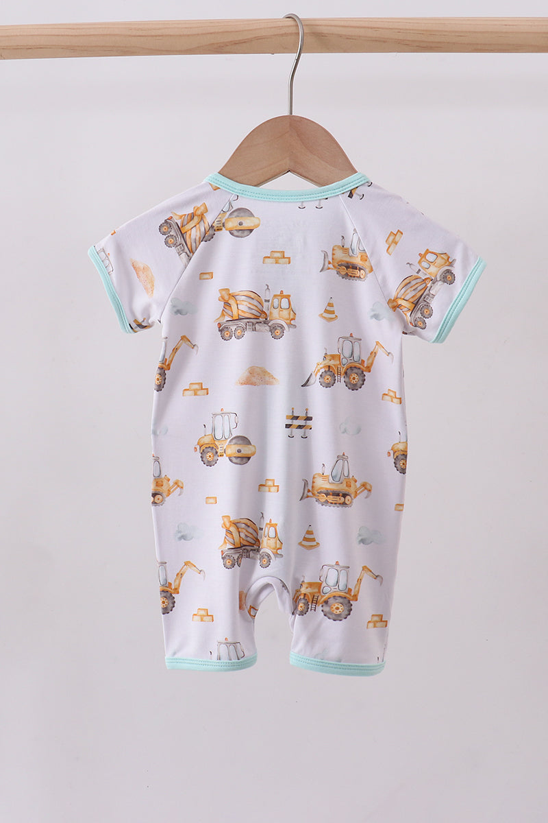 Yellow engineering vehicle bamboo romper