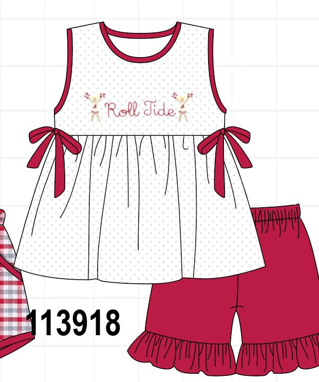 Red Alabama Roll Tide Embroidery Ruffle Shorts Set
