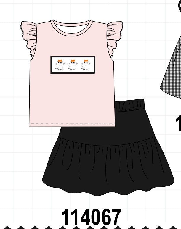 Pink Ghost Embroidery Ruffle Skorts Set