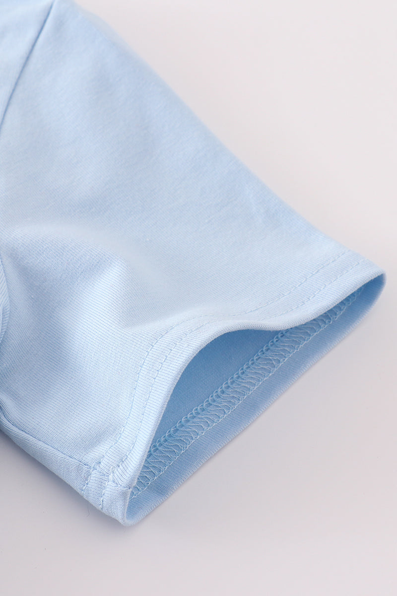 Blue strawberry embroidery boy top