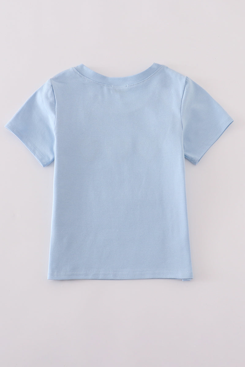 Blue strawberry embroidery boy top