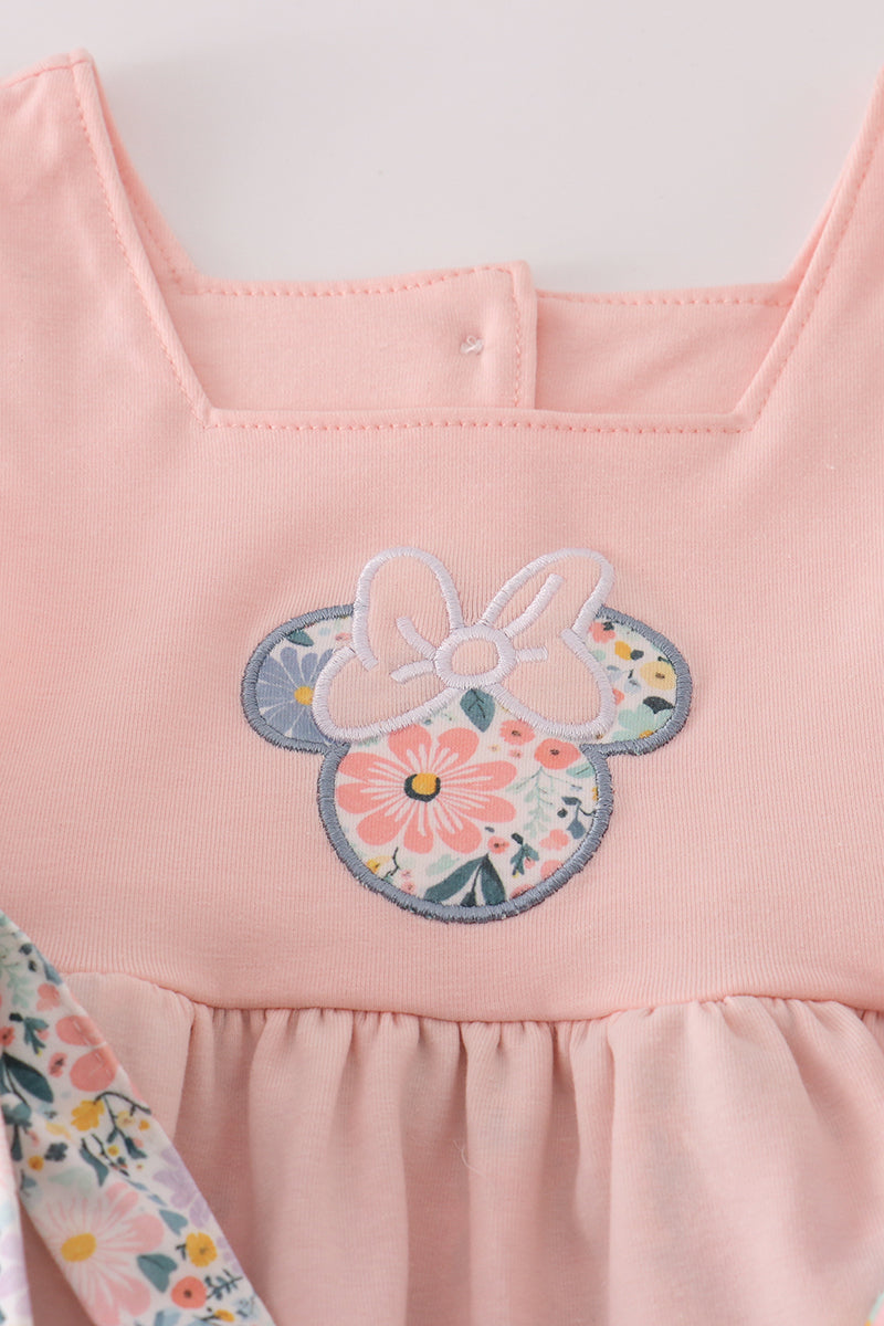 Pink floral character applique ruffle shorts set