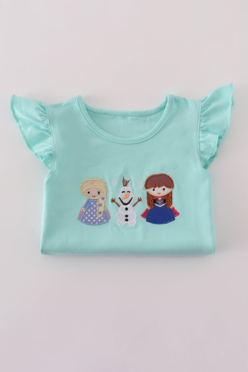 Blue character applique shorts set