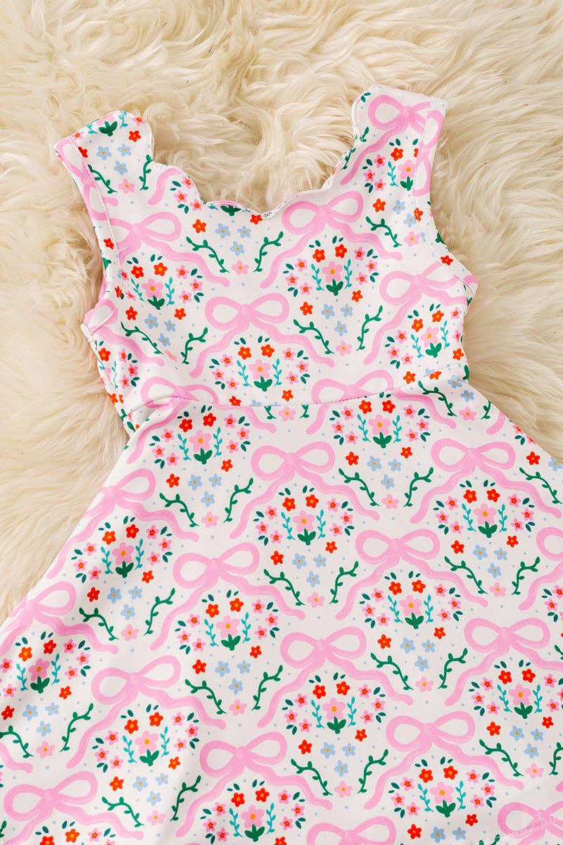 Coquette bow printed dress with scalloped hem & shorts. OFG60137 JEAN