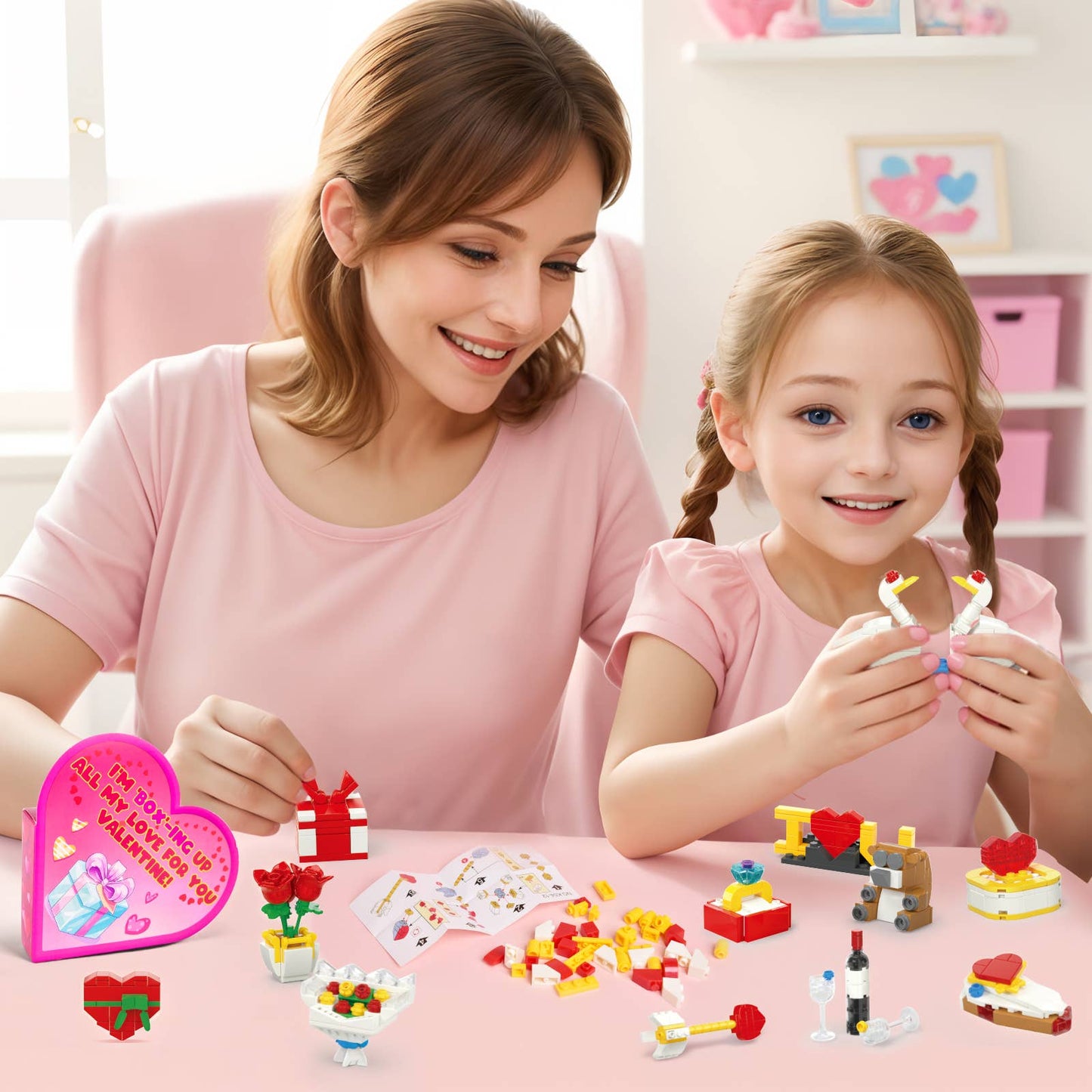 Kids' Valentine Heart Box & 24 Flower Heart Block Sets