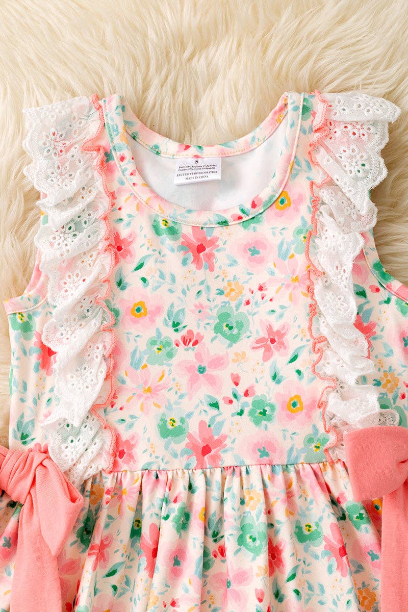 Ditsy floral printed dress with embroidered hem. DRG60209 SOL