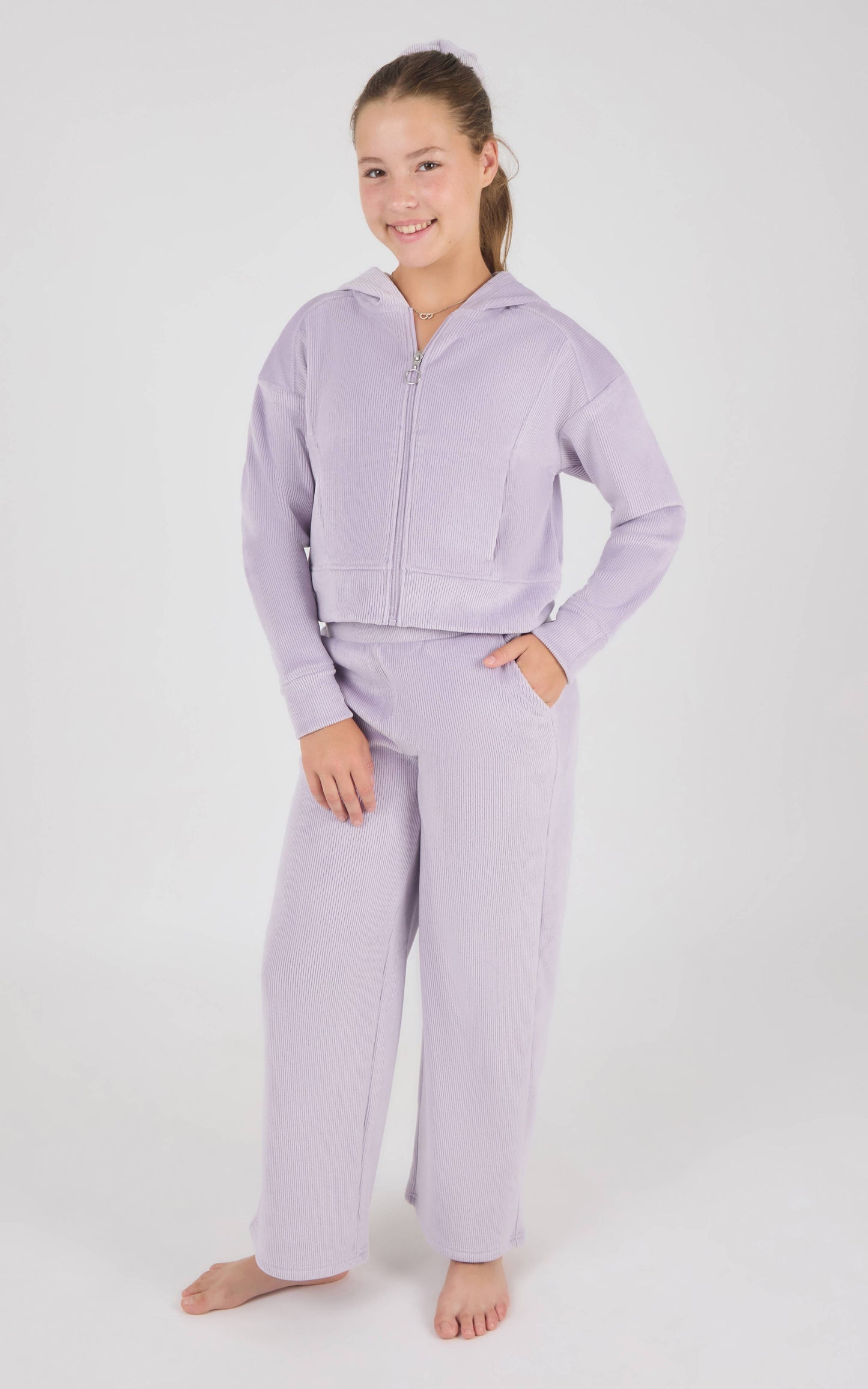 Tween Girls Dreamy Rib Front Zip Jacket and Wide Pants Set