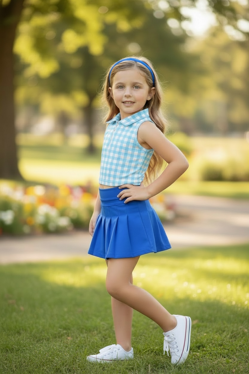 Royal blue pleaded skort made with Hi-Performance material. GLK103010-JEAN