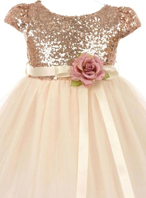 Girls Sequin Glitter Tulle Flower Girl Dres