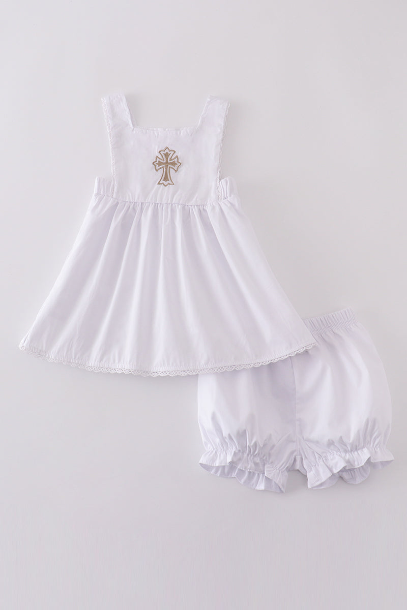 Premium cross embroidery romper