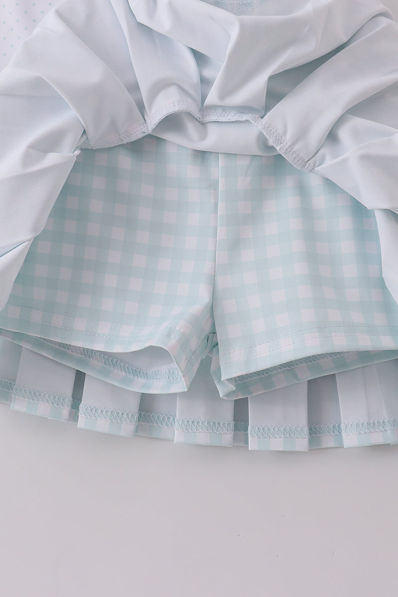 Blue active gingham skorts set