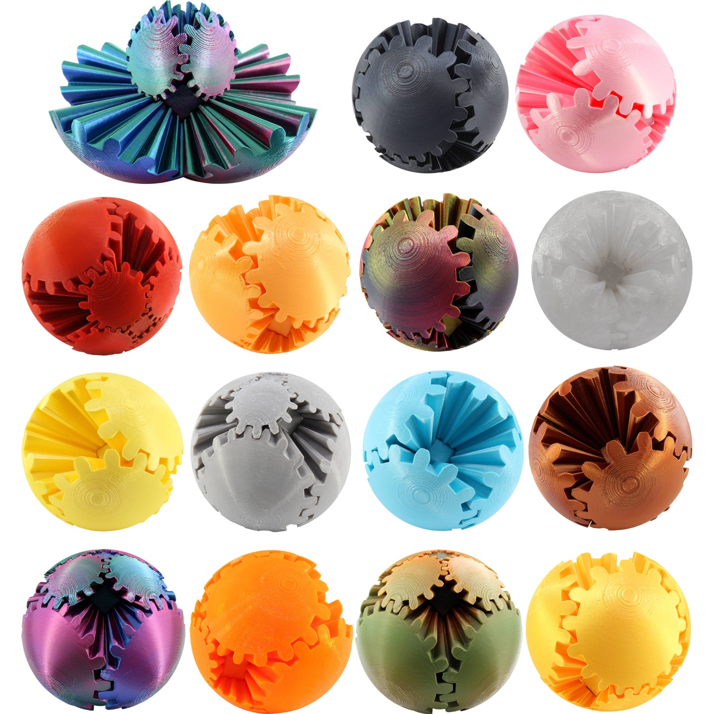 3D Printed 3" Large Gear Ball Fidget Toys Mix Color