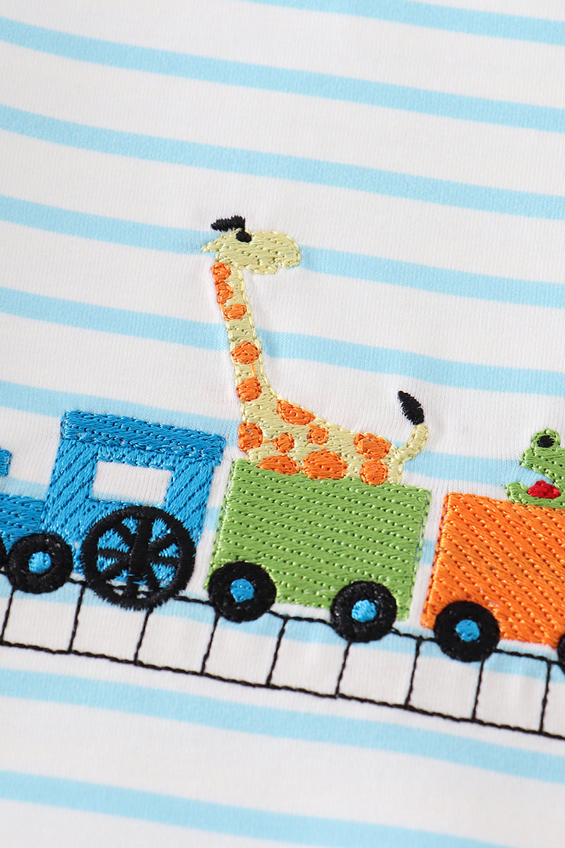 Blue farm embroidery boy set