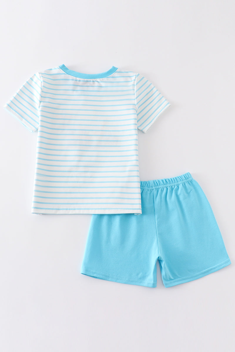 Blue farm embroidery boy set