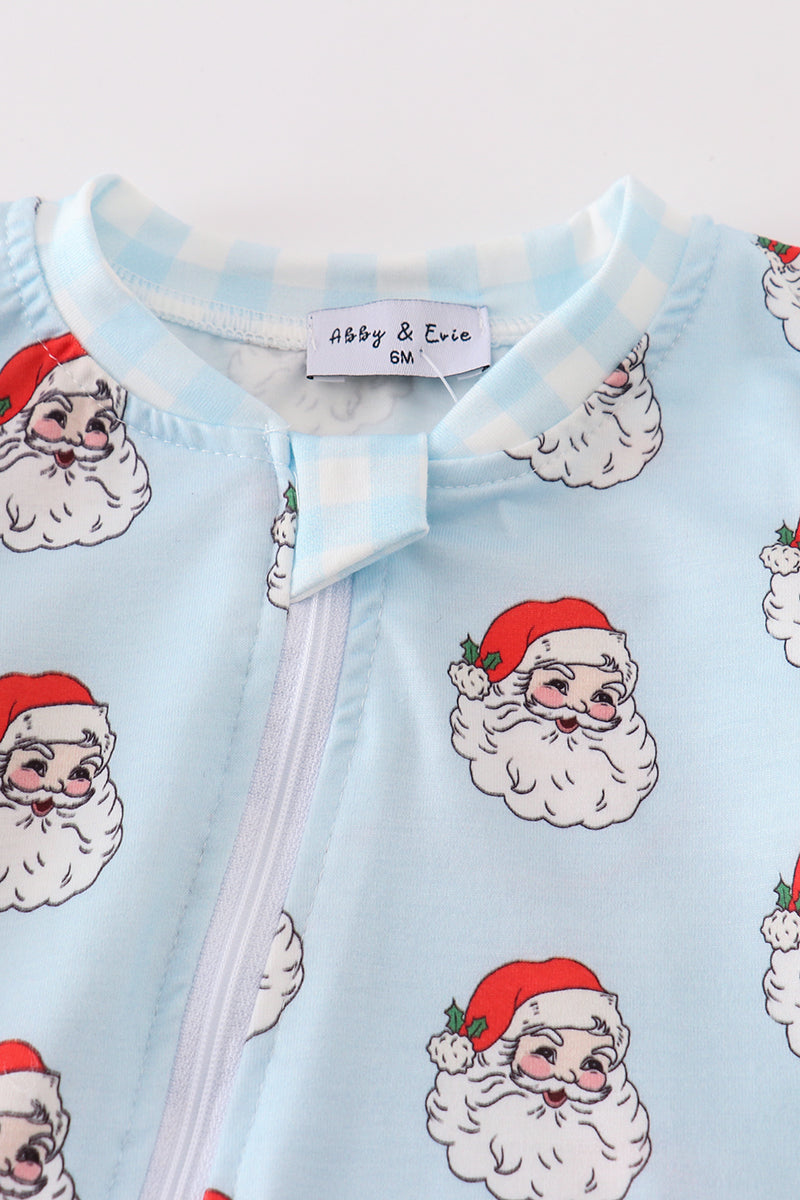 Blue christmas santa claus zipper unisex romper