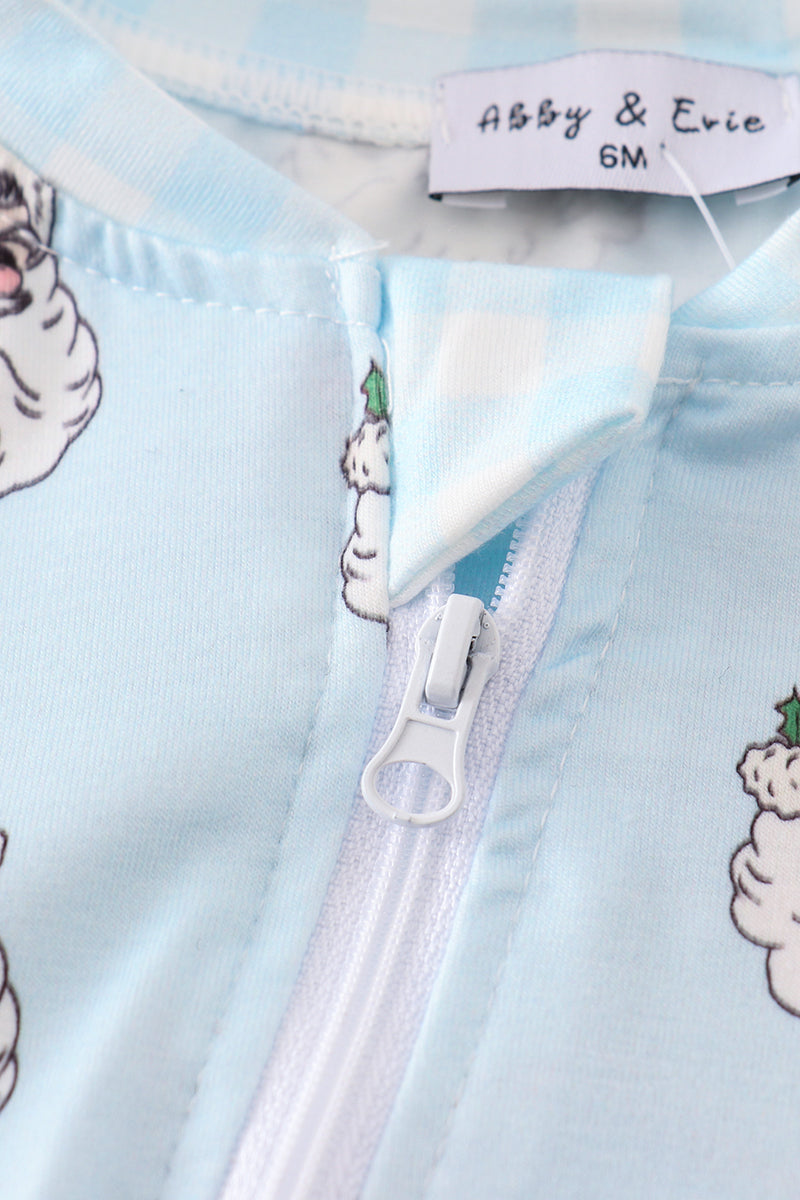 Blue christmas santa claus zipper unisex romper