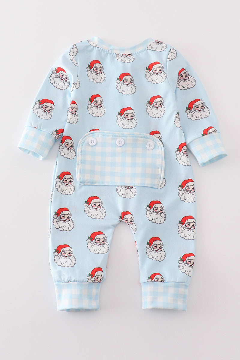 Blue christmas santa claus zipper unisex romper