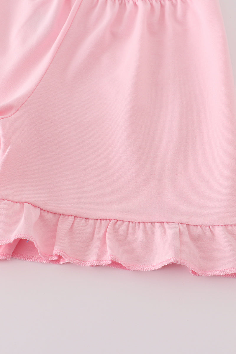 Apple pencil print ruffle shorts set