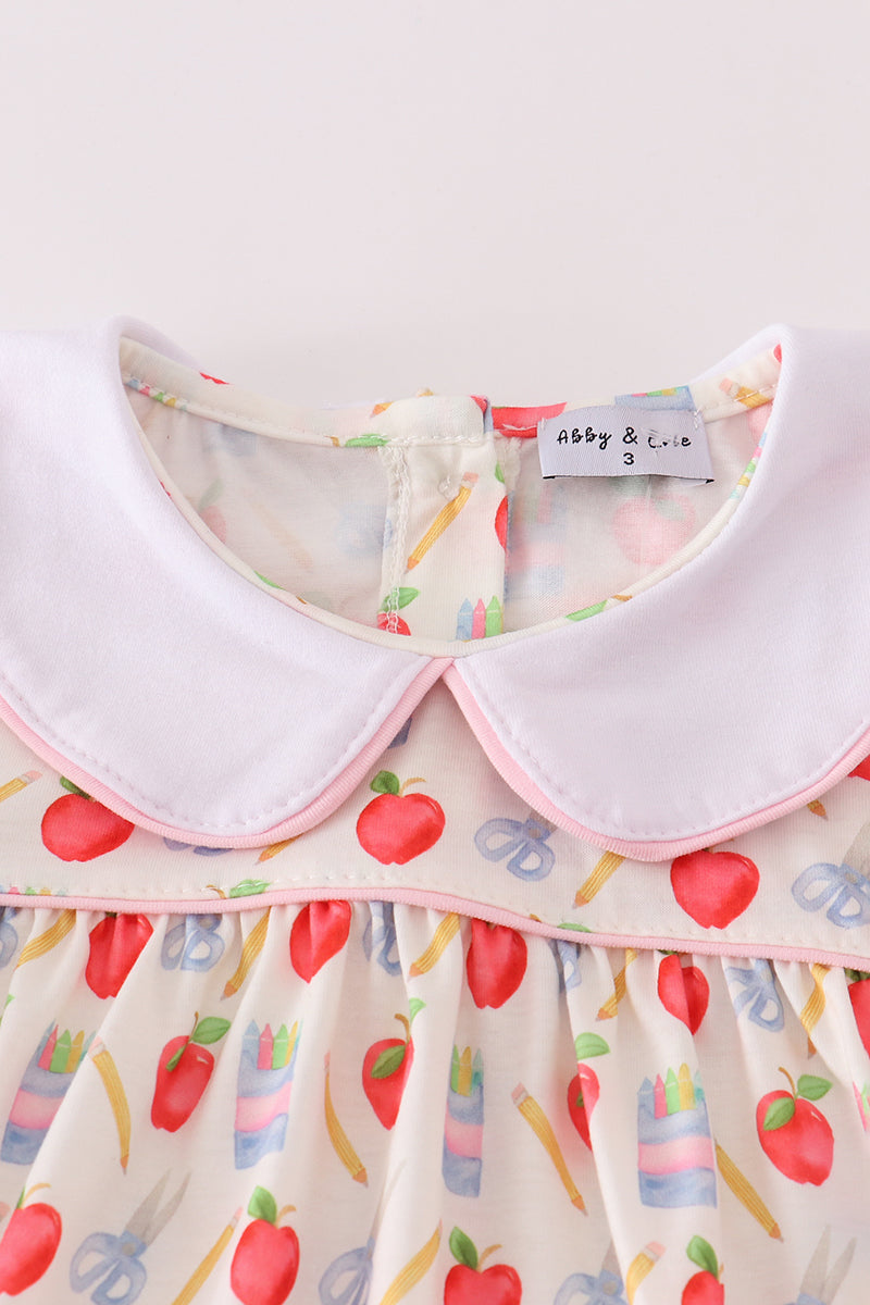Apple pencil print ruffle shorts set