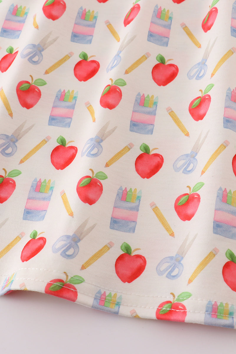Apple pencil print ruffle shorts set