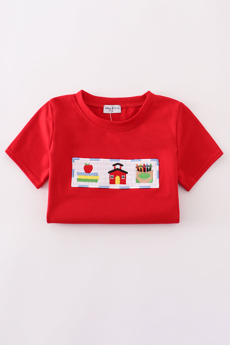 Apple pencil embroidery smocked shorts set