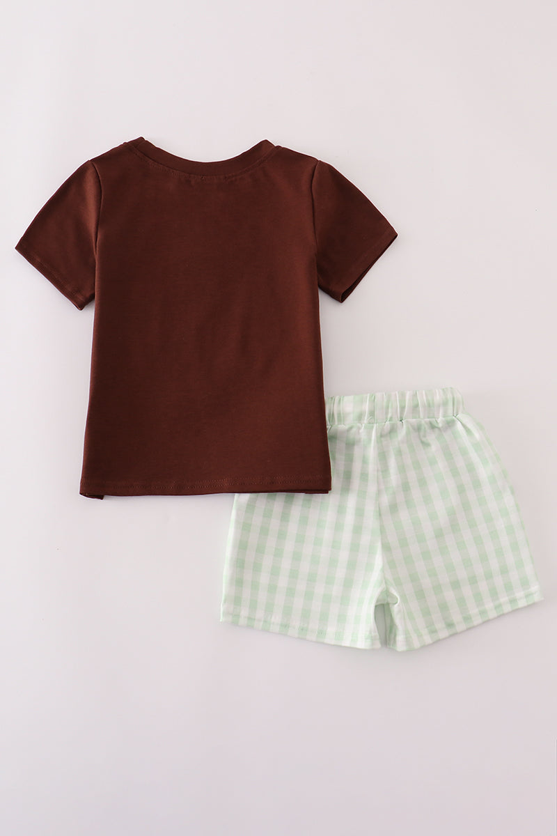 Brown duck applique shorts set