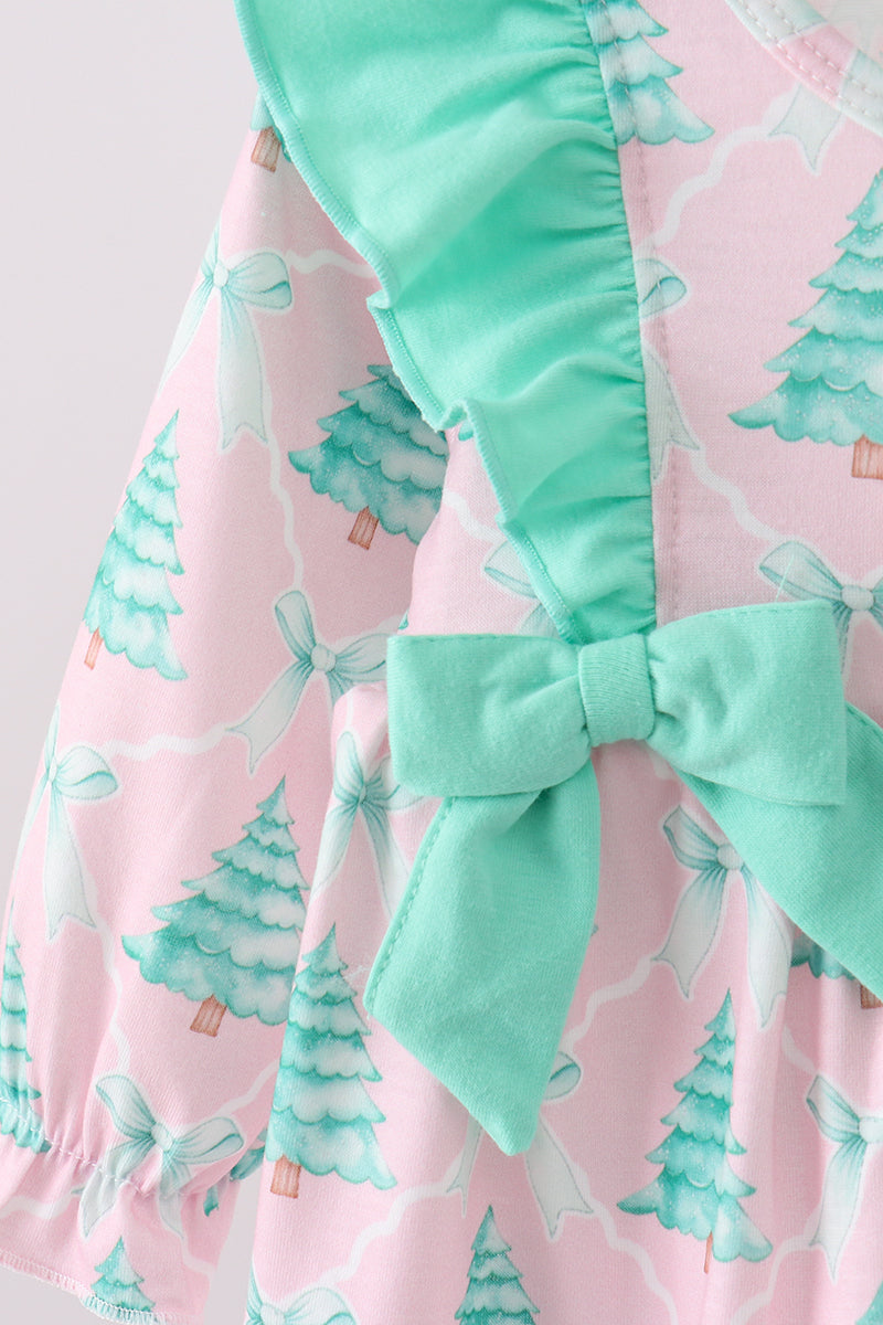 Pink christmas tree ruffle bloomer set