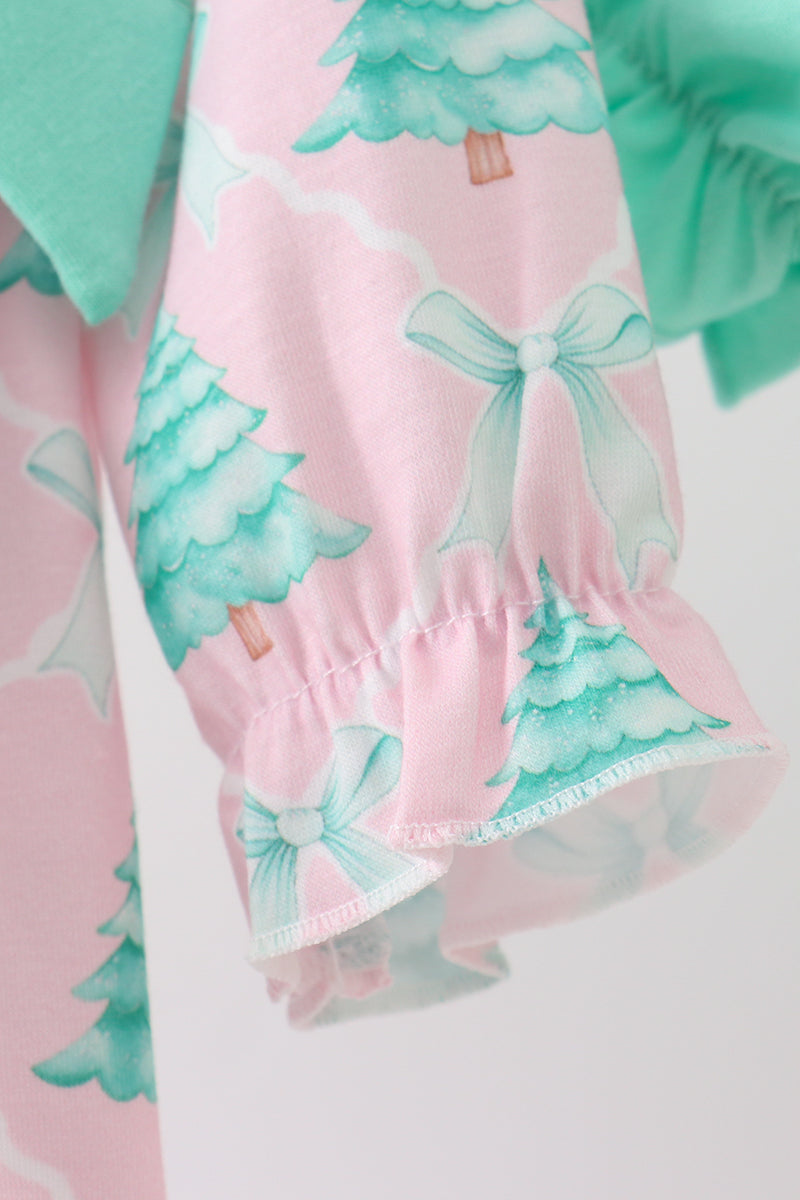 Pink christmas tree ruffle bloomer set