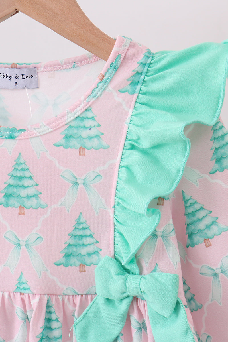 Pink christmas tree ruffle pants set