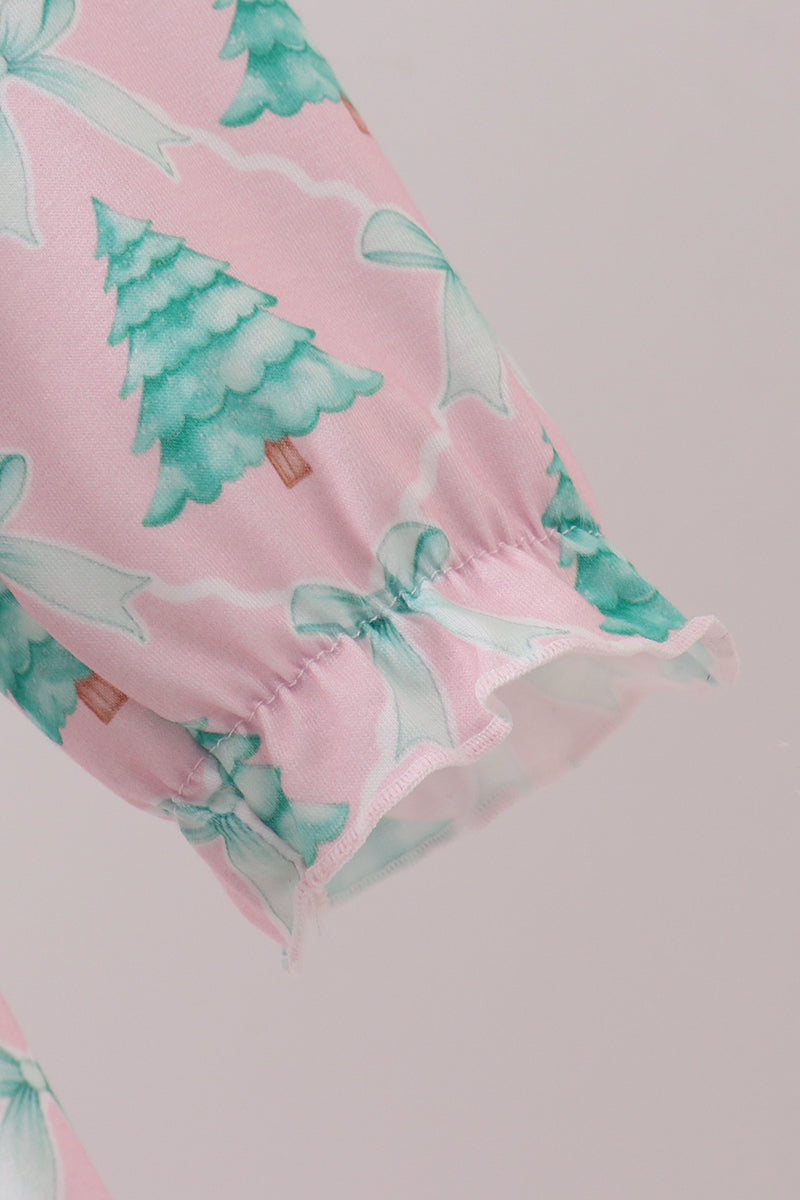 Pink christmas tree ruffle pants set