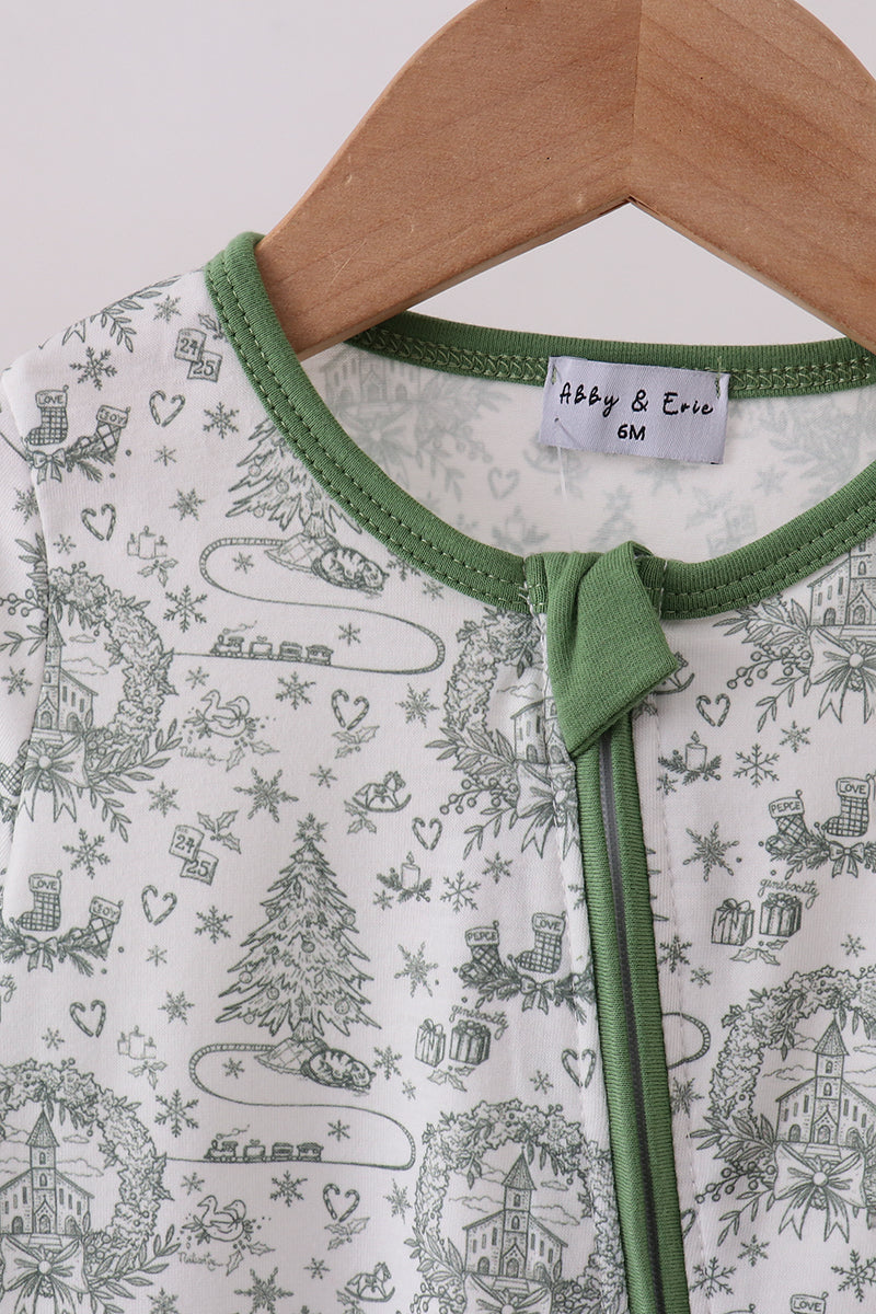 Green christmas tree print romper