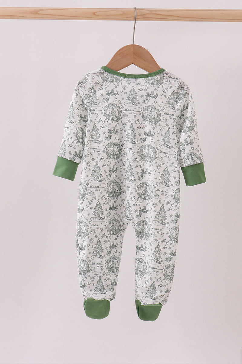 Green christmas tree print romper