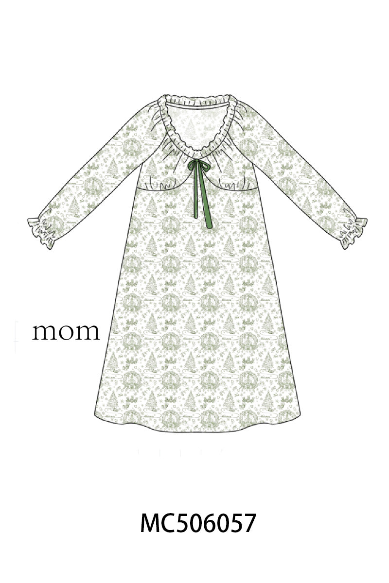 Green christmas tree print mom pajama
