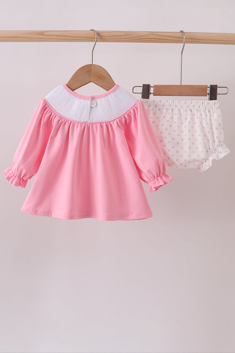 Pink christmas tree smocked bloomer set