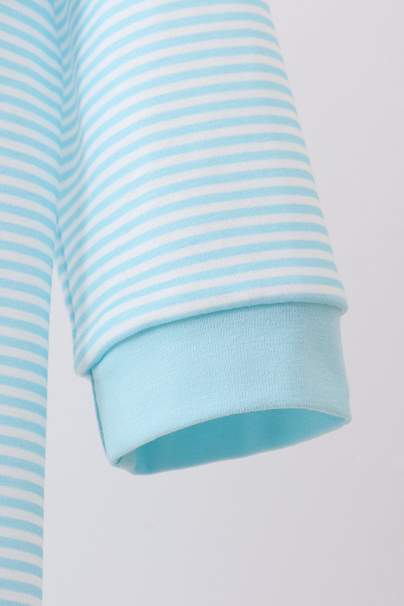 Blue stripe christmas tree smocked romper