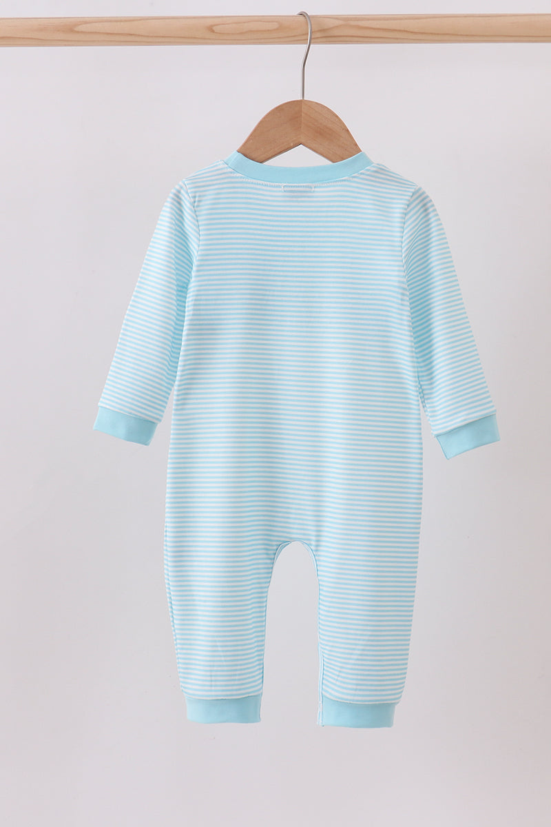 Blue stripe christmas tree smocked romper