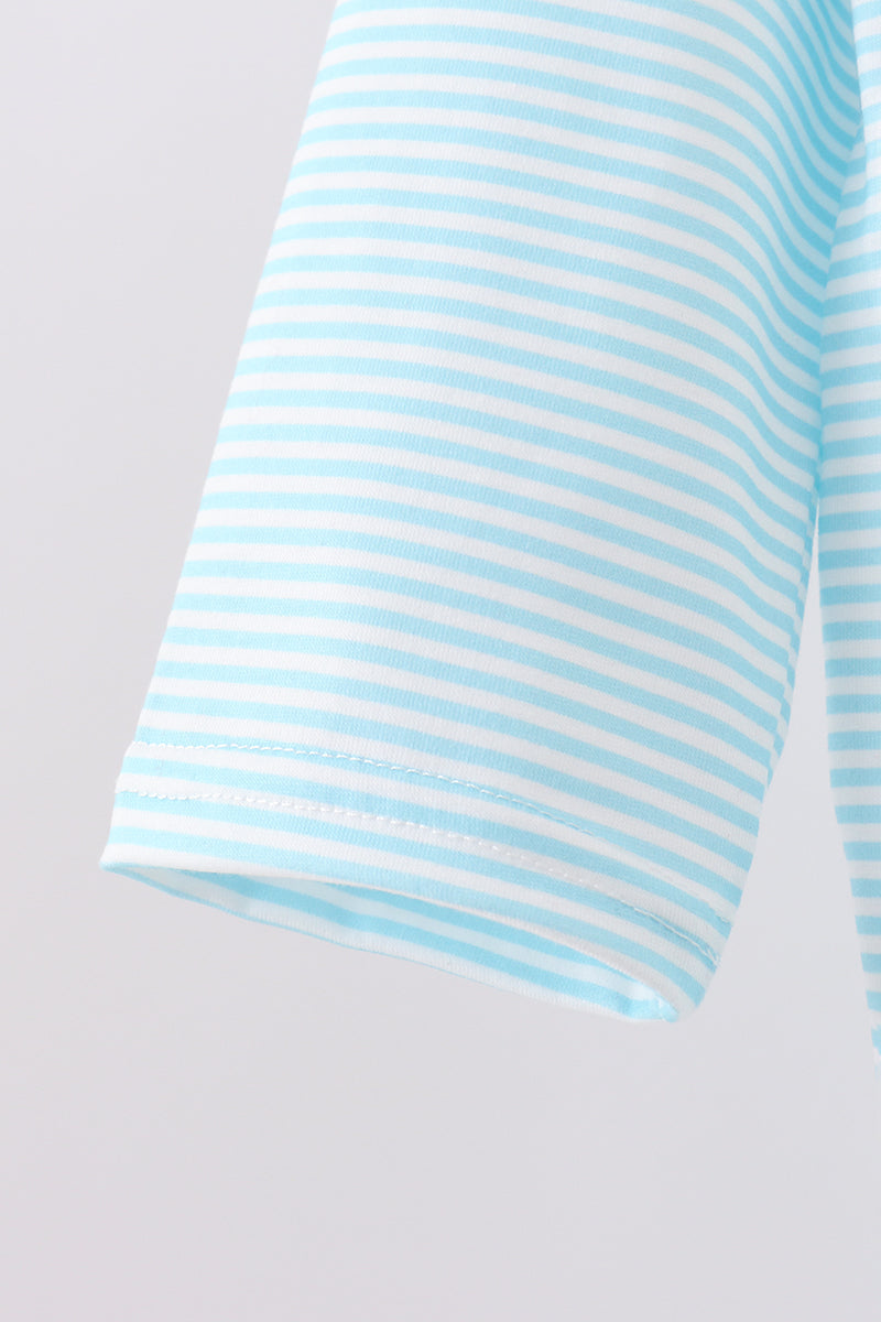 Blue stripe christmas tree smocked top
