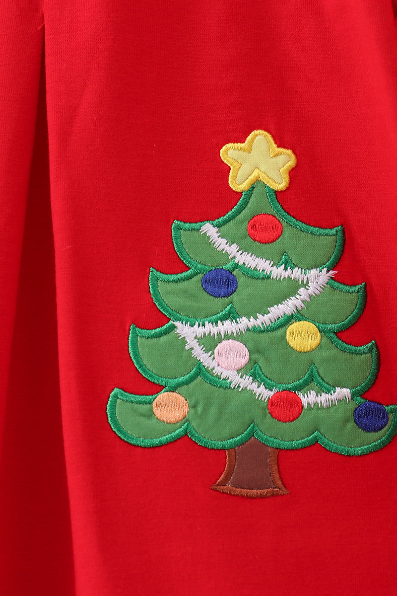 Red christmas tree applique dress