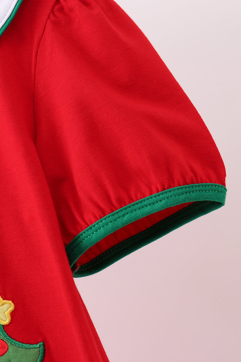Red christmas tree applique dress