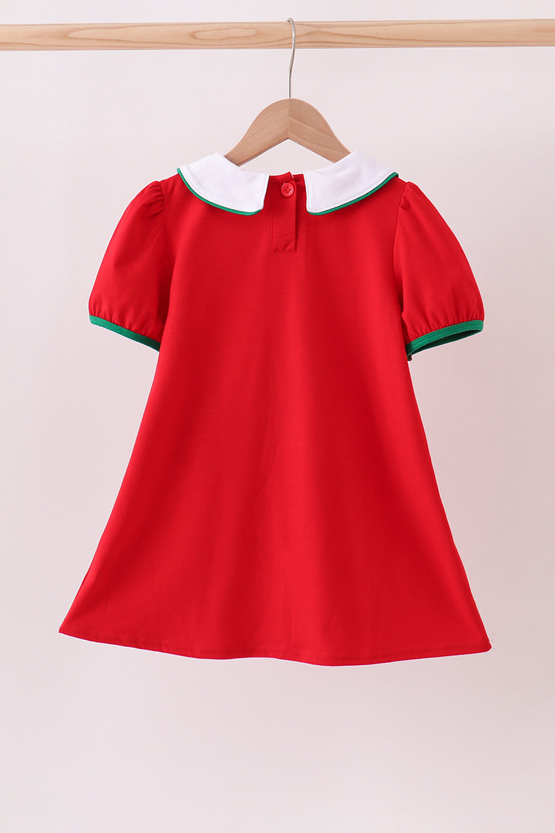 Red christmas tree applique dress