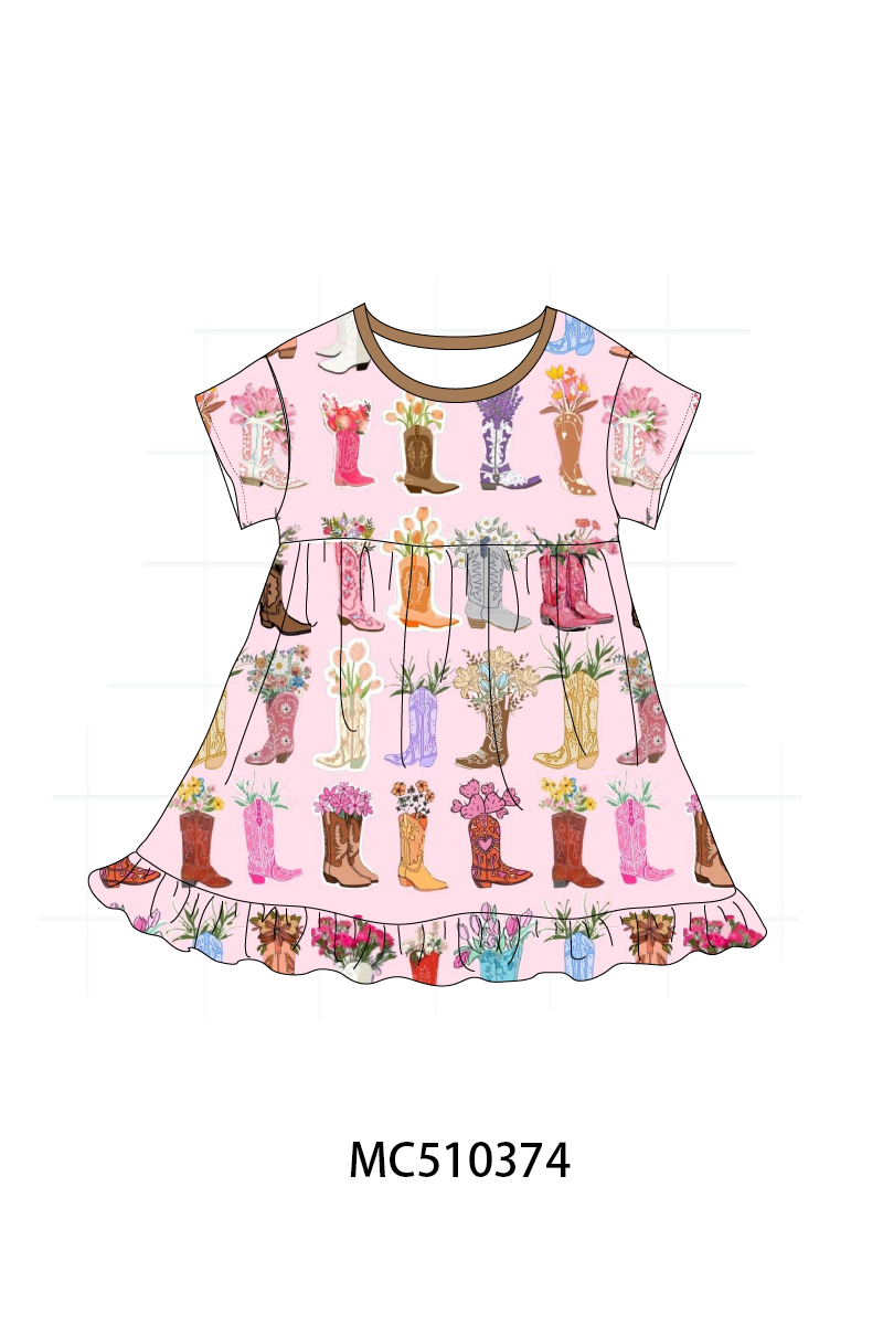 Pink floral boots bamboo dress