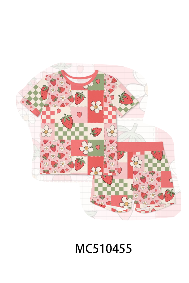 Pink strawberry checkered bamboo pajama set
