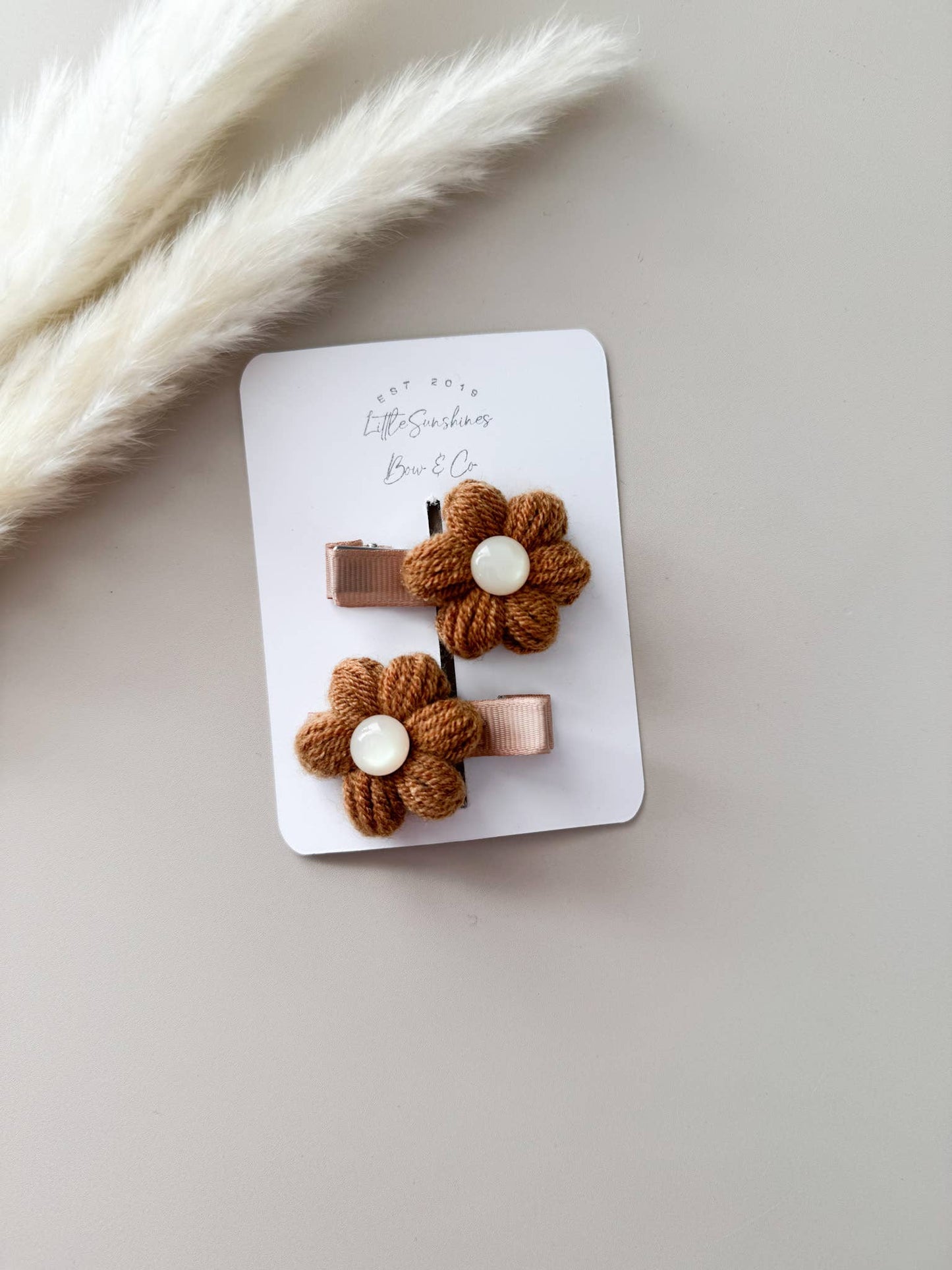 Crochet Pearl Flower Hair Clips- Set of 2